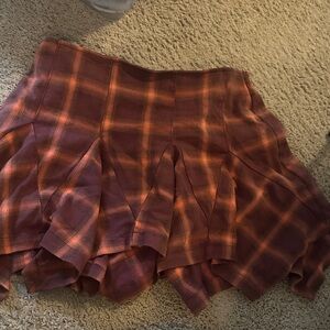Free People Rust Plaid Flared Mini Skirt